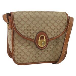 Authentic CELINE Macadam Canvas Shoulder Bag PVC Beige Gold